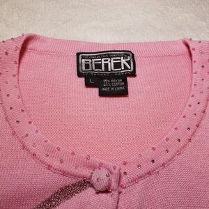 BEREK by Takako Sanon Pink Button Up Cardigan Snowflakes Beaded Large